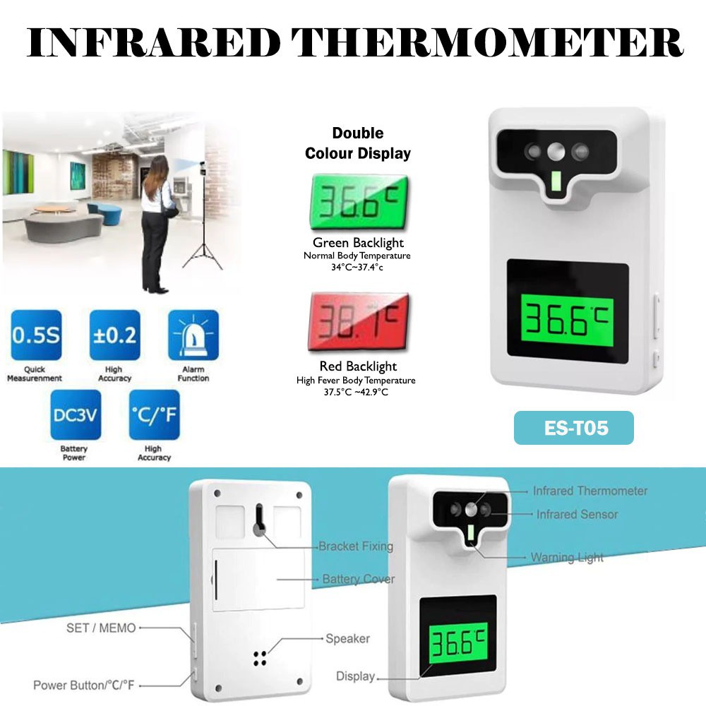 [GRAY.STORE178 ] Termometer Dinding / Standing Infrared Thermometer Non Contact ES-T05 - ITW