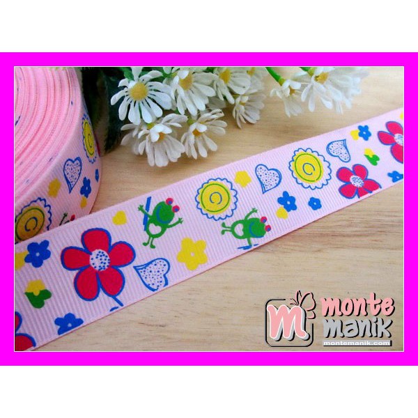 

Bahan Craft Pita Grosgrain Taman Katak Pink 1 inch- PITA-036