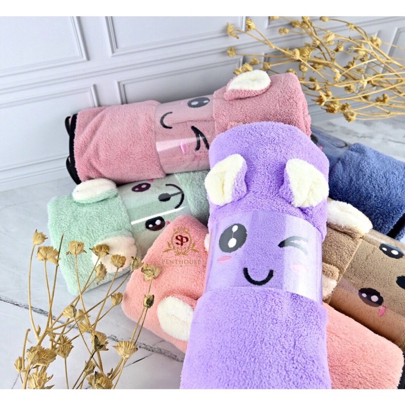 HANDUK MANDI BULU BEARS / BERUANG PENTHOUSE UKURAN/SIZE TANGGUNG/MEDIUM (50x100cm) Handuk Boneka Beruang handuk Telinga handuk korea