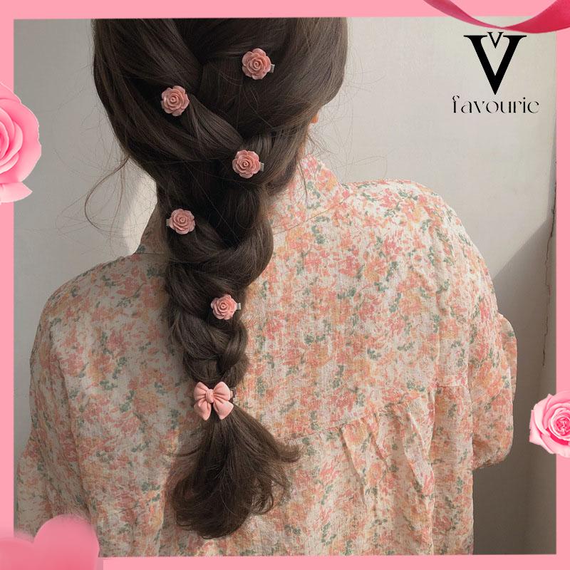 [COD]5 PCS Manis Pink Jepit Rambut Gadis Busur Peach Camellia Sisi Klip Aksesoris Rambut-FA