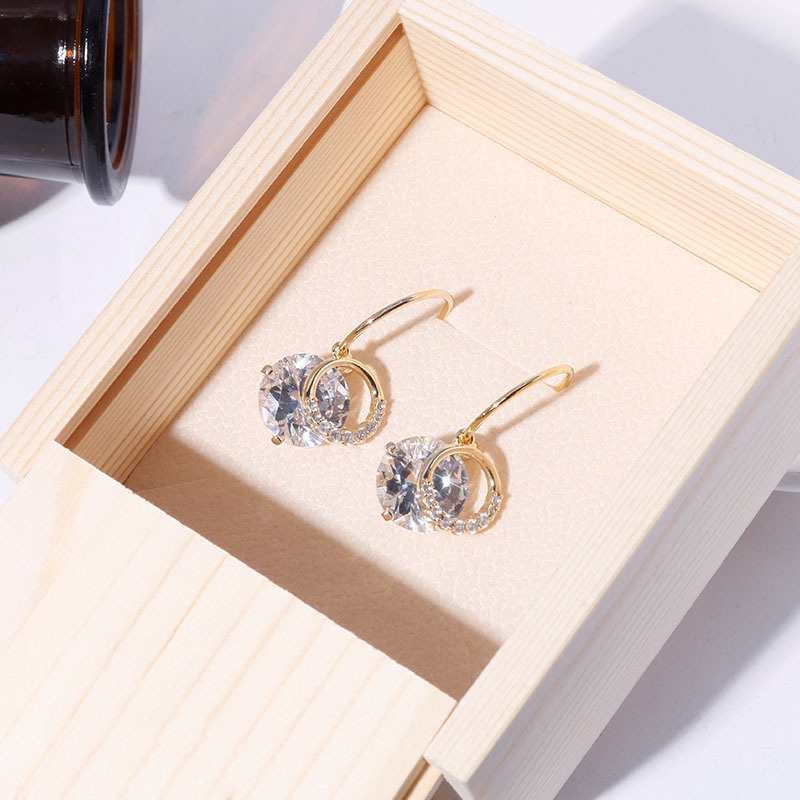 [Korean Fashion Temperament Diamond Zircon Pendant Earrings] [Women Bridal Wedding Drop Earrings] [Ladies Elegant Rhinestone Long Dangle Earrings]