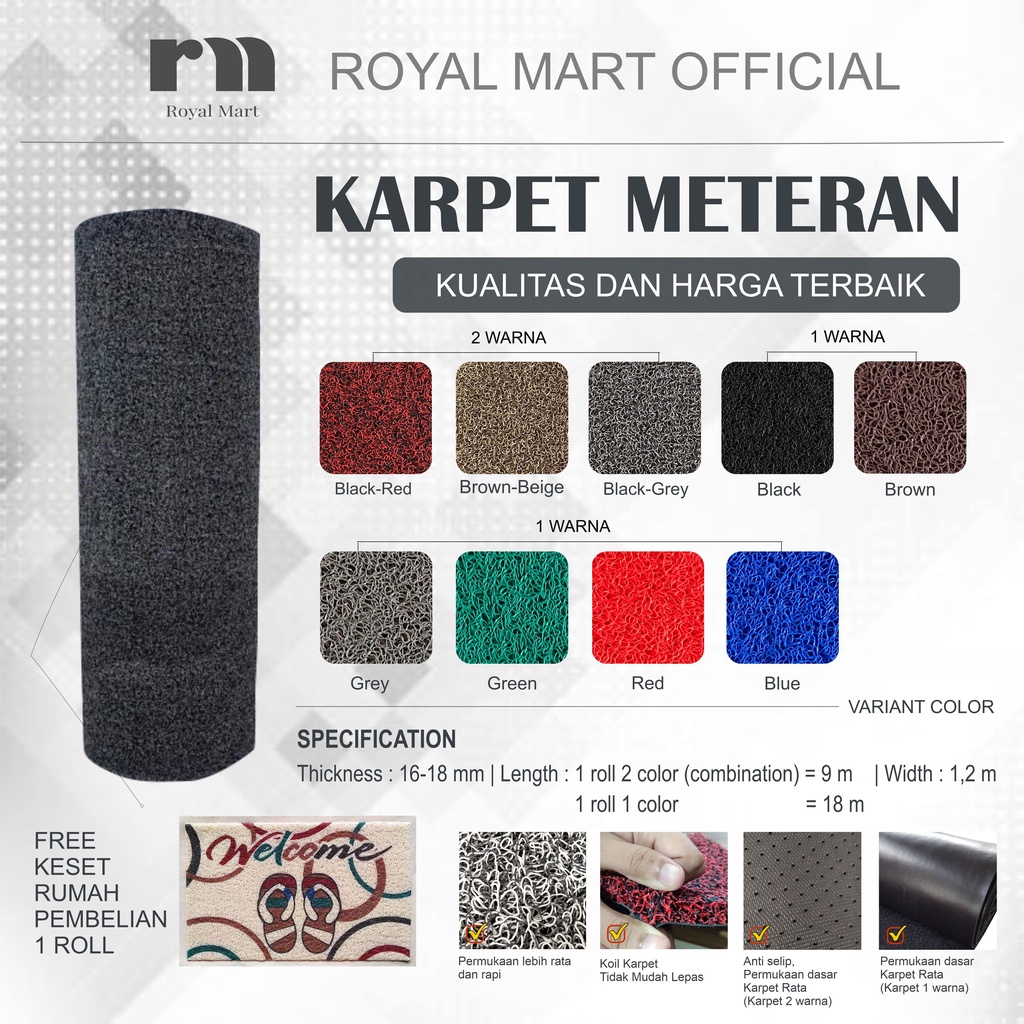 KARPET LANTAI MIE BIHUN METERAN / KARPET MOBIL METERAN 1 WARNA