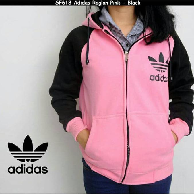 Jaket Jumper Hodie Finger Adidas Pink Black