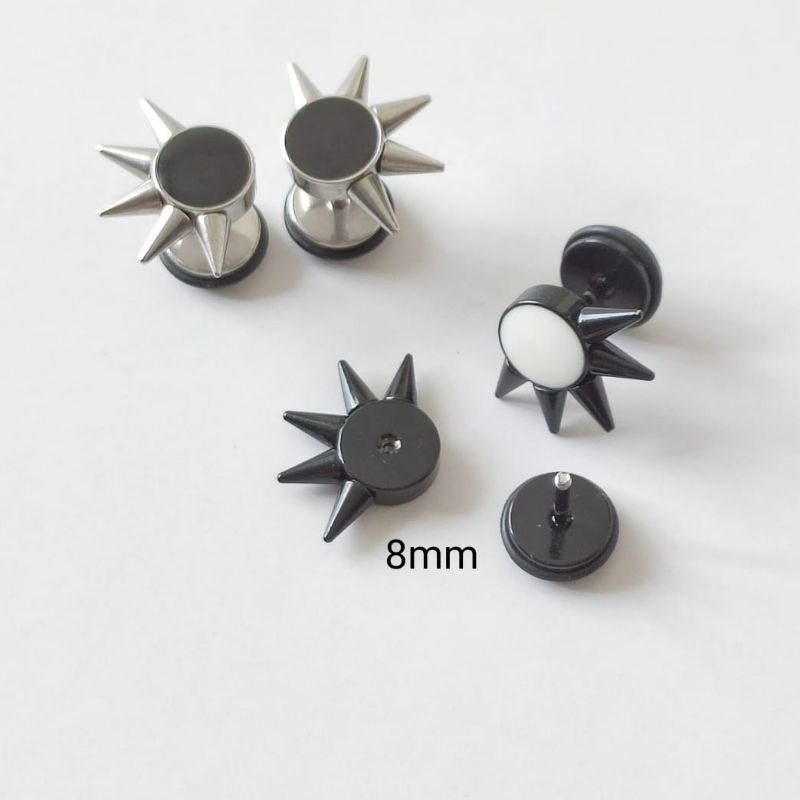 Anting Roda Metal Pria dan Wanita Titanium Hitam dan Putih