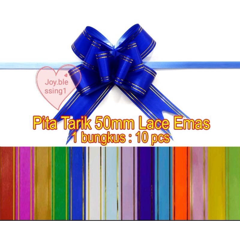 

(1 pak isi 10 pcs) PITA TARIK KADO LIST EMAS 50 MM