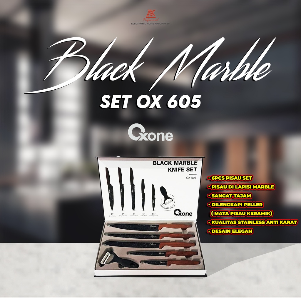 Pisau Dapur Oxone OX 605 Black Marble Knife Set [ORIGINAL] MURAH BANGET / GARANSI RESMI