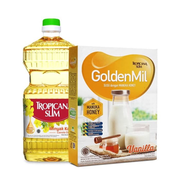 

TROPICANA SLIM MINYAK KANOLA 946ML + GOLDENMIL VANILLA 6 SCH