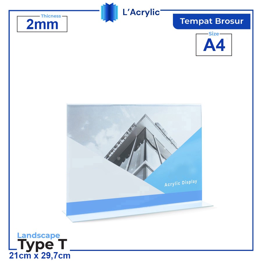 

TEMPAT BROSUR / TENT HOLDER / TENT CARD AKRILIK DISPLAY UKURAN A4 2mm Type T Landscape