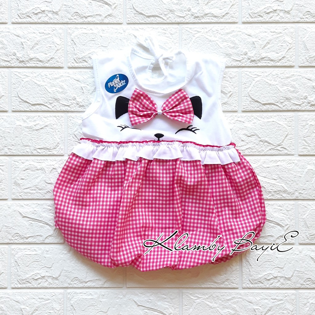 PLANET KIDZ Dress Rok Balon Bayi 0-6 bulan Motif Kotak / Baju Anak Bayi Perempuan Murah Lucu Bagus-Pink