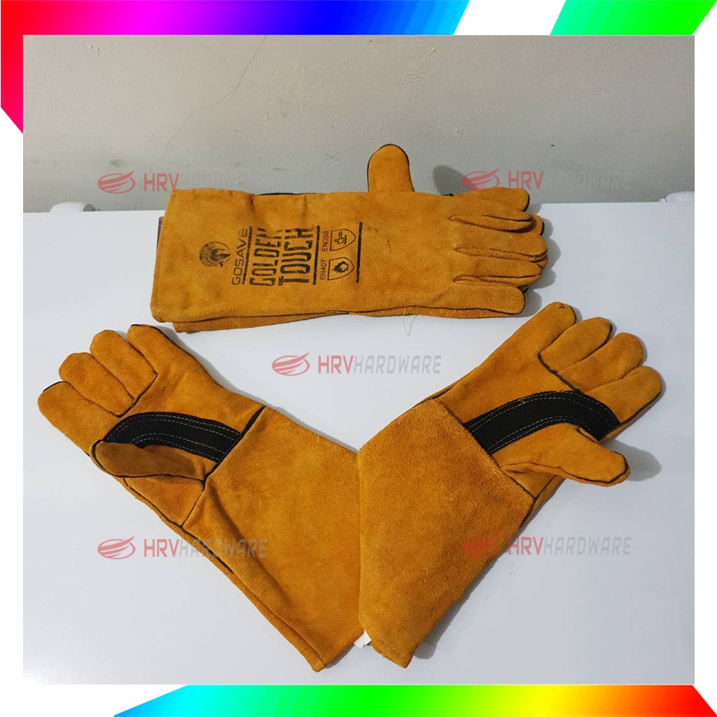 Sarung Tangan Kulit Las 16 Inch Gosave Golden Touch Welding Safety Glove Leather Argon Super Lentur