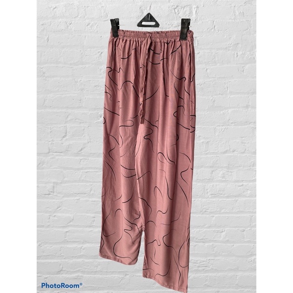 CELANA KULOT PANJANG WANITA TALI POLOS & MOTIF A031-Nude garis