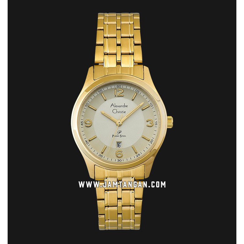 Alexandre Christie AC 1010 LD BGPIV Silver Dial Gold Stainless Steel Strap