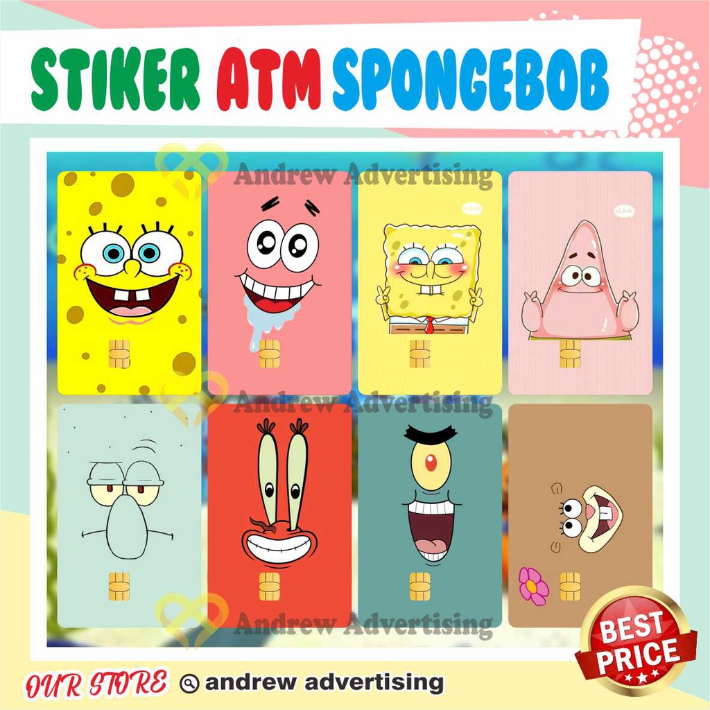 STIKER ATM SPONGEBOB FACE | GARSKIN / STIKER KARTU ATM / SKIN KARTU ATM / DEBIT / CREDIT / EMONEY / 