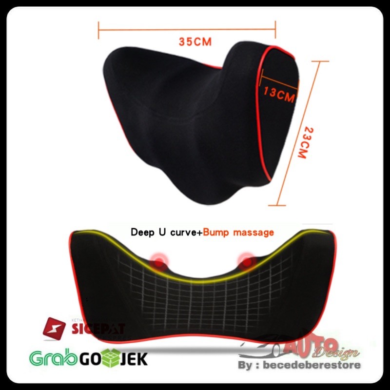 Headrest Bantal Leher Mobil Kain Kulit Memory Foam Berkualitas