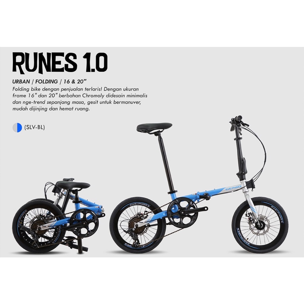 Sepeda Lipat Genio Runes 1.0 Chromoly Sensah 8 Speed Cakram 16 dan 20 inch SNI-Silver Blue