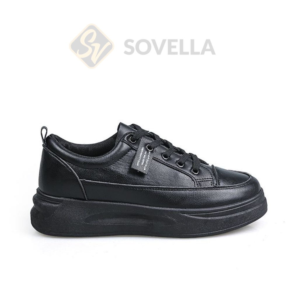 SOVELLA Maulvi Sepatu Sneakers Simpel Polos Putih Hitam Wanita Import-Solid Black