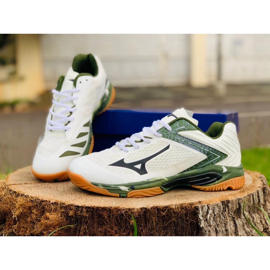 (BAYAR DITEMPAT) ERS SEPATU VOLLI MIZUNO WLZ 5 LOW WHITEARMY PREMIUM VIETNAM IMPORT OLAHRAGA VOLLY P