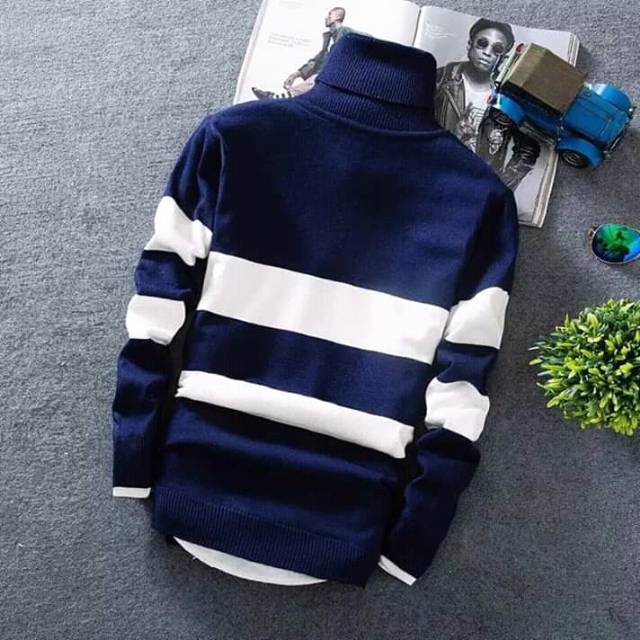 LULUSTORE.CO.ID - SWEATER RAJUT KERAH TINGGI GARIS GARIS 12 GET BAHAN HALUS & TEBAL-1