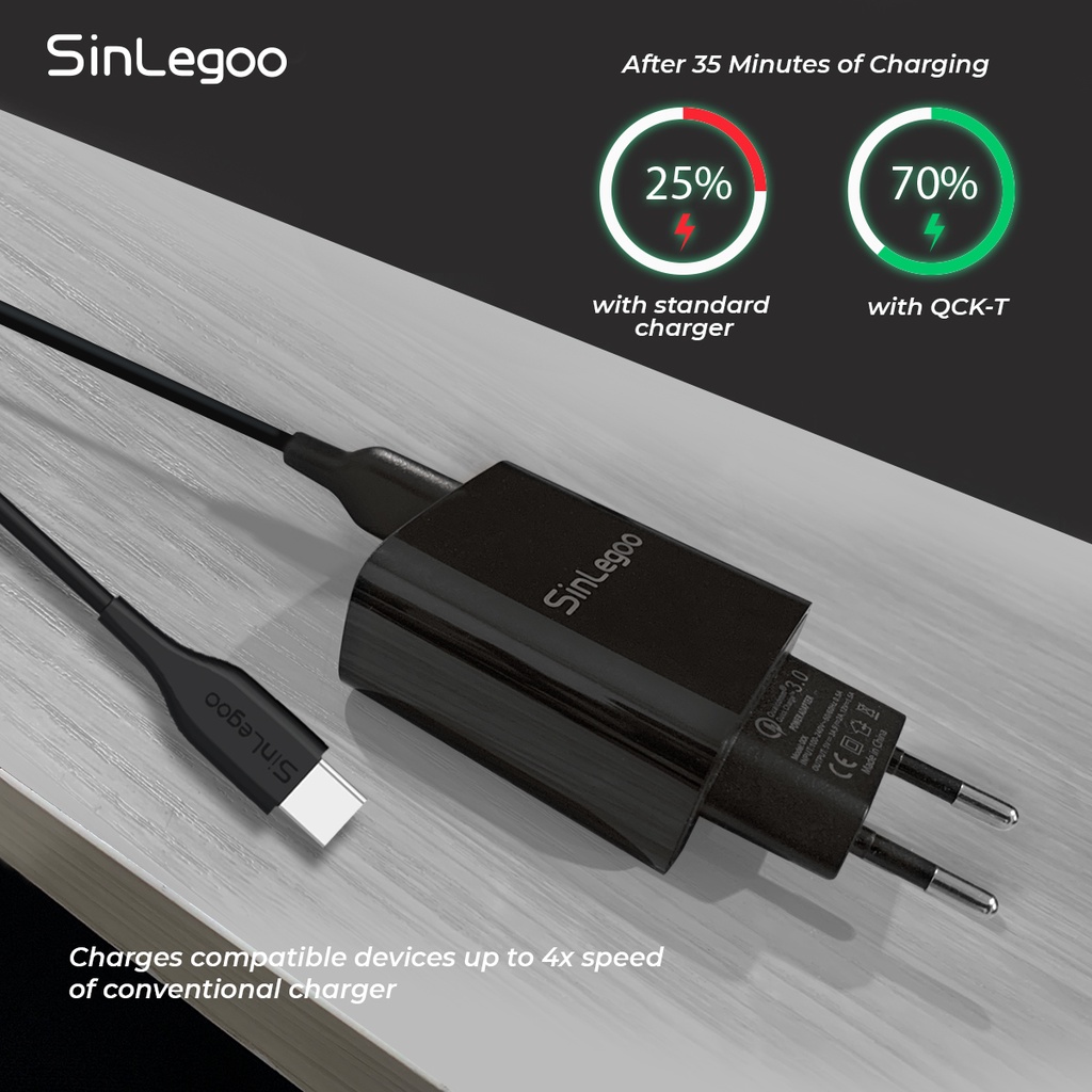 KHANZAACC SINLEGOO QCK-T Charger Qualcom 3A Fast Charging Include Kable Type-C