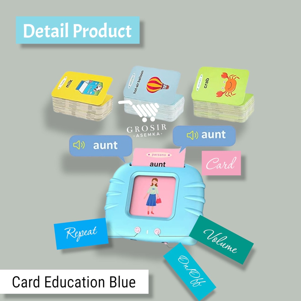 Card Early Education Bilingual Device / Mainan Flash card bersuara Alat Bantu pengenalan kosakata Bahasa inggris Flash card reader / Mainan Flash card bersuara