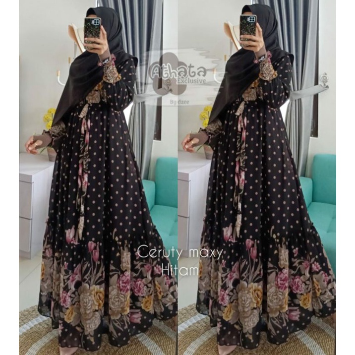 gamis ceruti printing motif bunga besar by athata