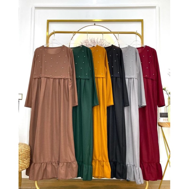 Gamis rample mutiara bahan waffle/ voxy merk cocobee (kode 528)