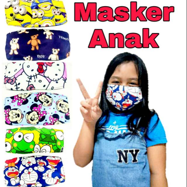 Masker Anak 2 lapis Motif Karakter Bahan Cotton