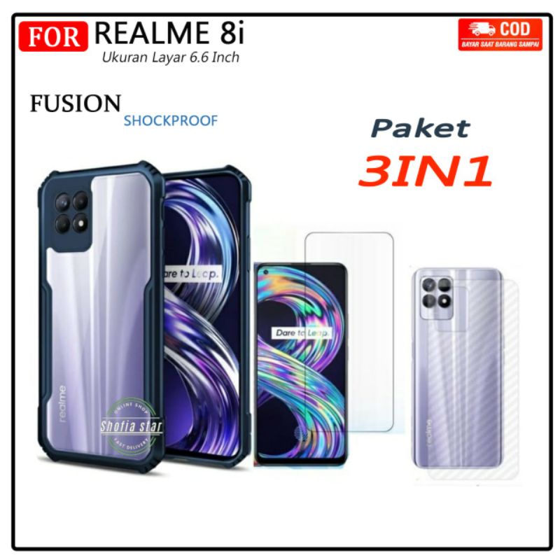 PAKET 3IN1 CASE XUNDD REALME 8i SOFTCASE SHOCKPROOF TRANSPARAN CAMERA PROTECT CASING