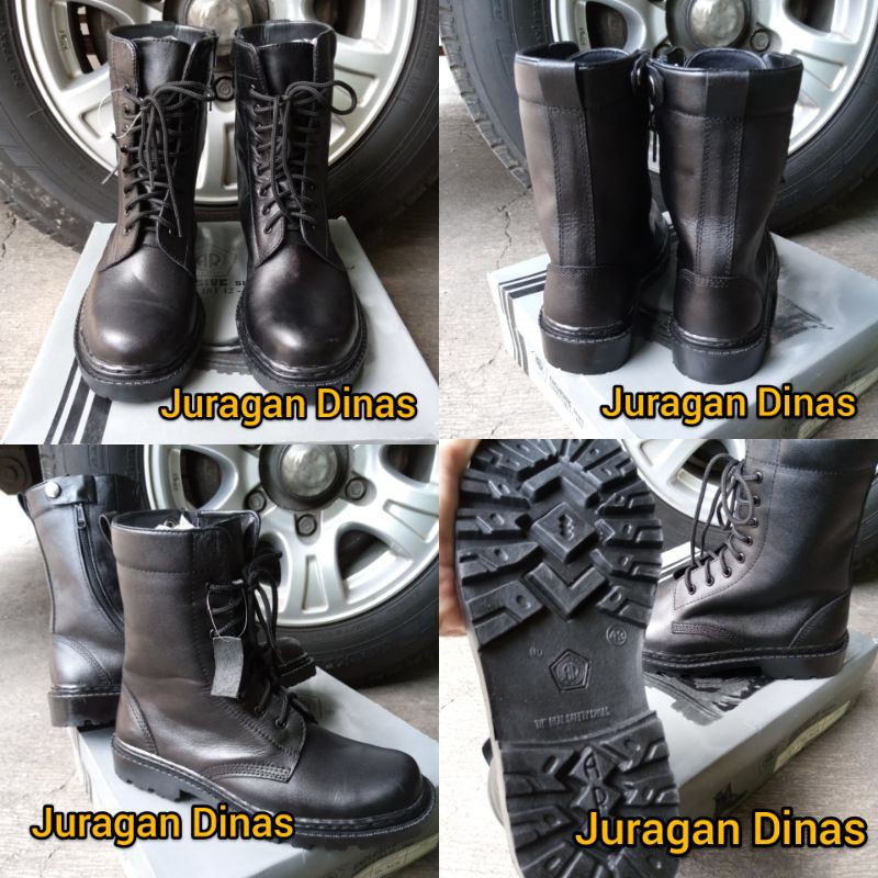 Sepatu PDL TNI POLRI Merk AR Exclusive SAFETY BOOTS Kulit Asli Hitam Dove Dobel Resleting Samping