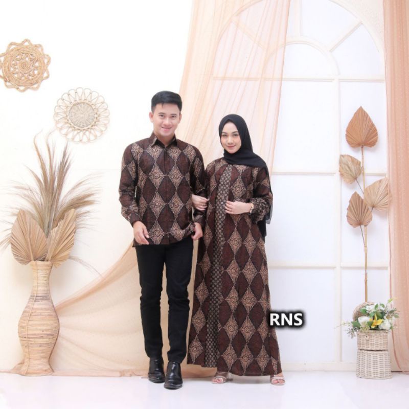 Batik Couple Keluarga Gamis Busui Motif Prasasti Batik Keluarga Seragam