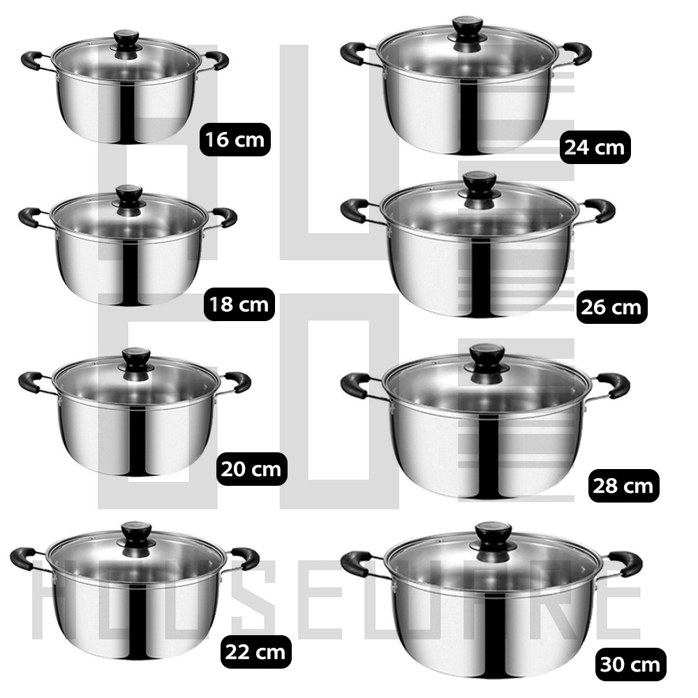 Panci Susu Kuping Dutch Oven Tutup Kaca Stainless Steel Ukuran 16-24cm