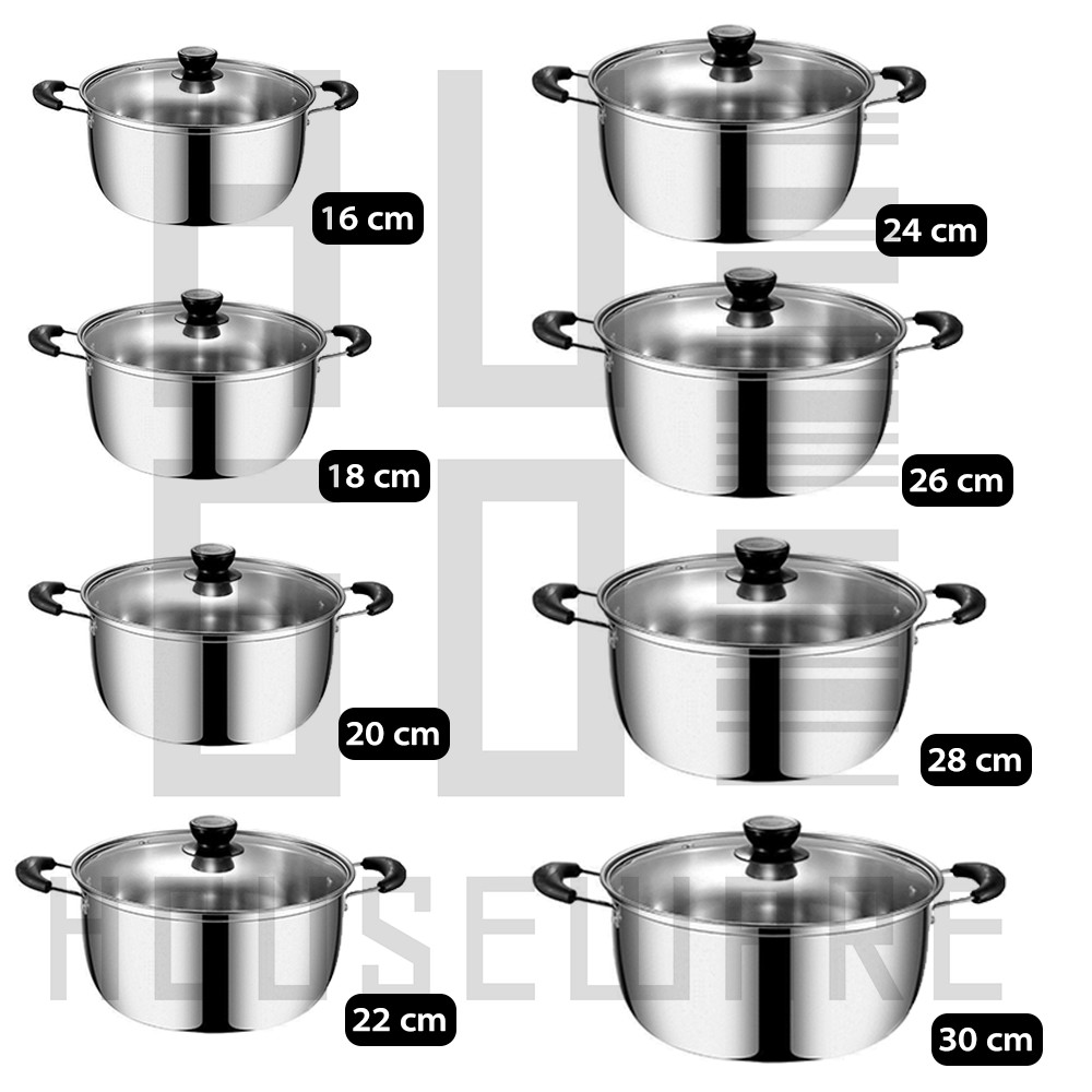 Panci Susu Kuping Dutch Oven Tutup Kaca Stainless Steel Ukuran 26-30cm