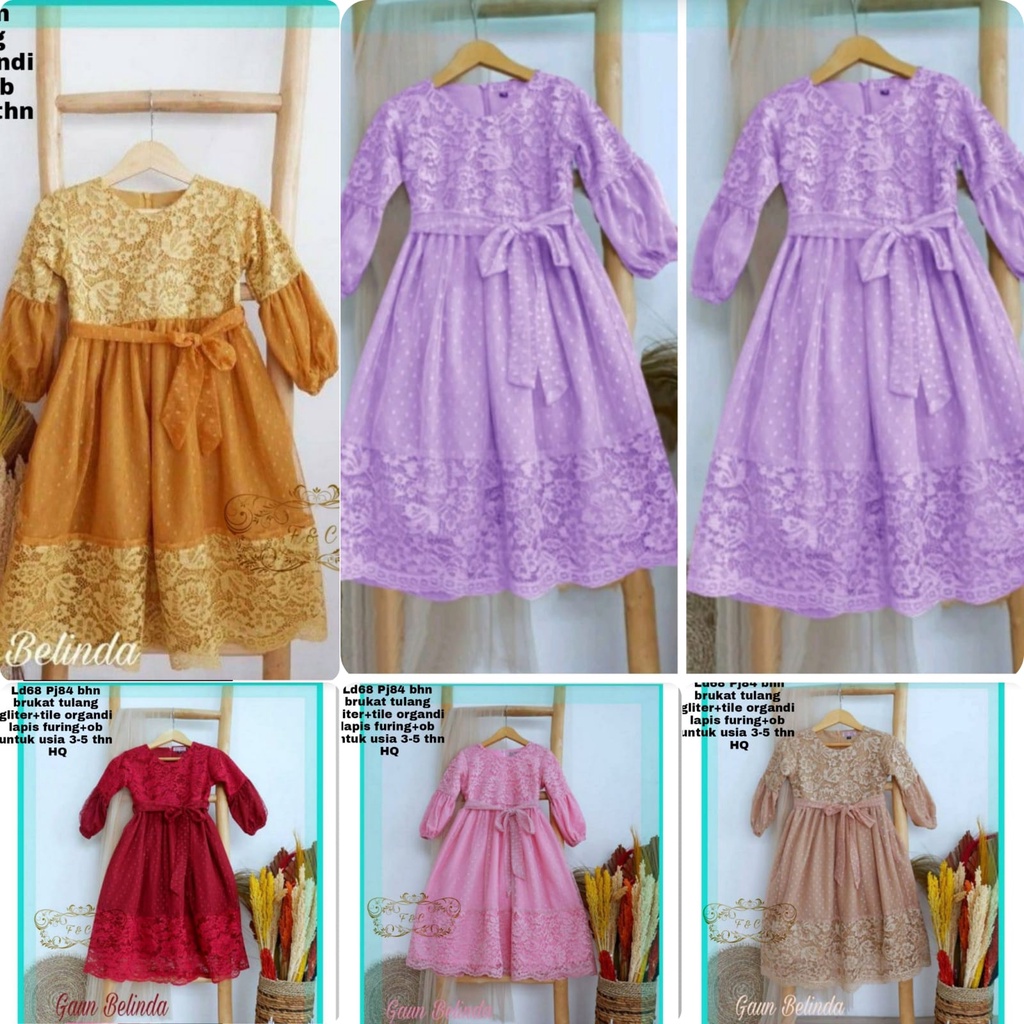 DRESS BELINDA KID FASHION PAKAIAN ANAK PEREMPUAN GAUN DRESS BRUKAT FEHM