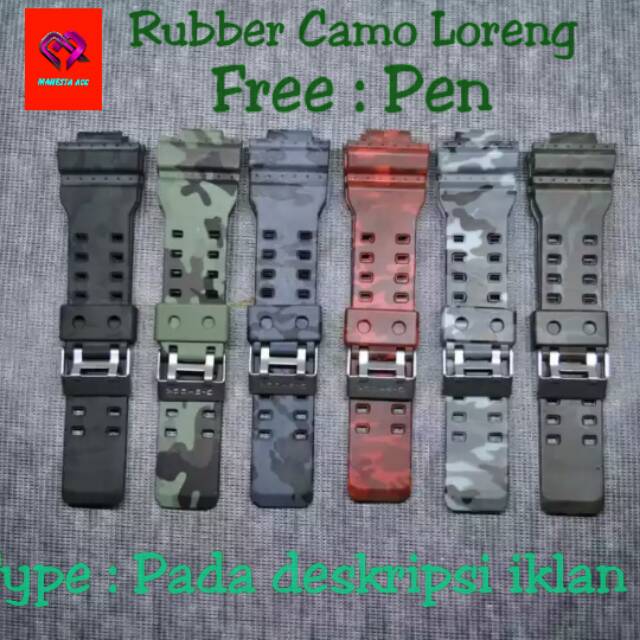 RUBBER STRAP TALI JAM TANGAN CASIO G-SHOCK GSHOCK DAN DIGITEC MOTIF ARMY LORENG FREE PEN
