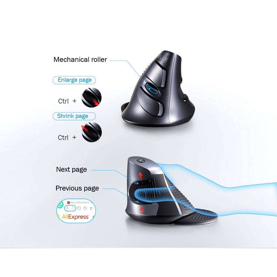 DELUX M618GX - 2.4G Wireless Vertical Mouse with Removable Palm Rest