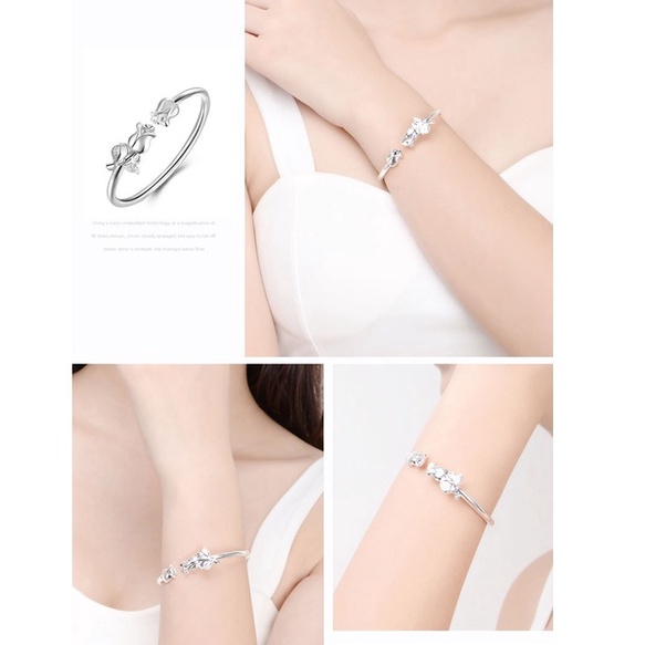 Gelang Model Terbuka Desain Bunga Mawar Bahan Stainless Steel Gaya Korea Untuk Wanita