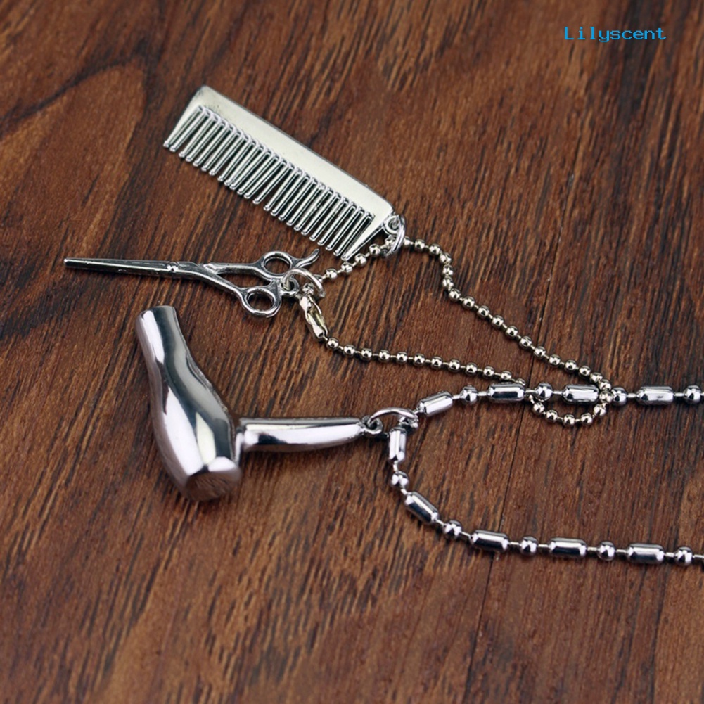 Kalung Rantai Liontin Hair Dryer Gunting Sisir Untuk Unisex