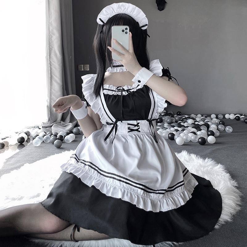 【Wetrose】Ready Stock Cute Soft Girl Anak Cewek Gadis Muda Japanese Lolita Maid Costume Cosplay Anime Young Women Dress Suit Set