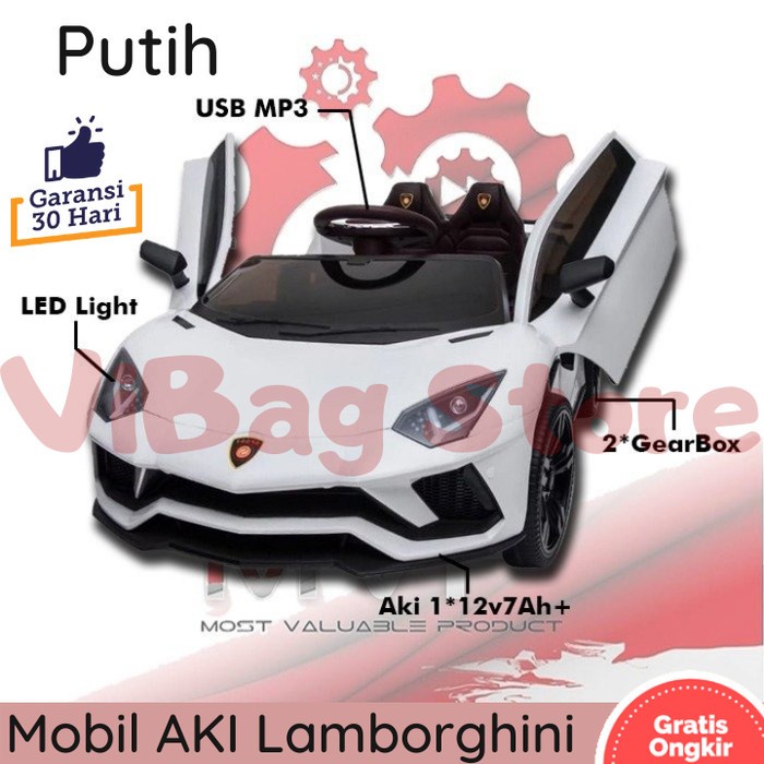 Mobil Aki Lamborgini Aventador Sporty Sedan Mewah Murah Remote Control Ban Karet Jok Kulit MVP1015