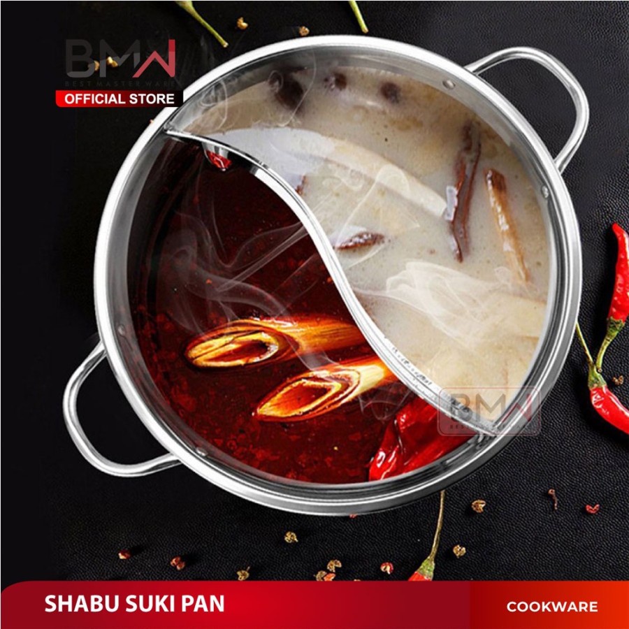 Panci Shabu 28 30 Cm Tutup Kaca Panci Sekat Hotpot Steamboat Stainless