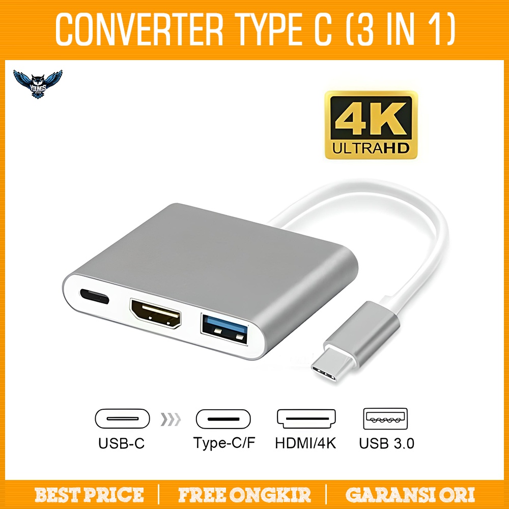 Kabel Converter USB Type C To HDMI - TypeC - 3.0 Adapter Cable 3 IN 1