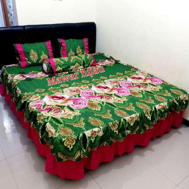 Sprei Motif Rumbai Mawar Hijau