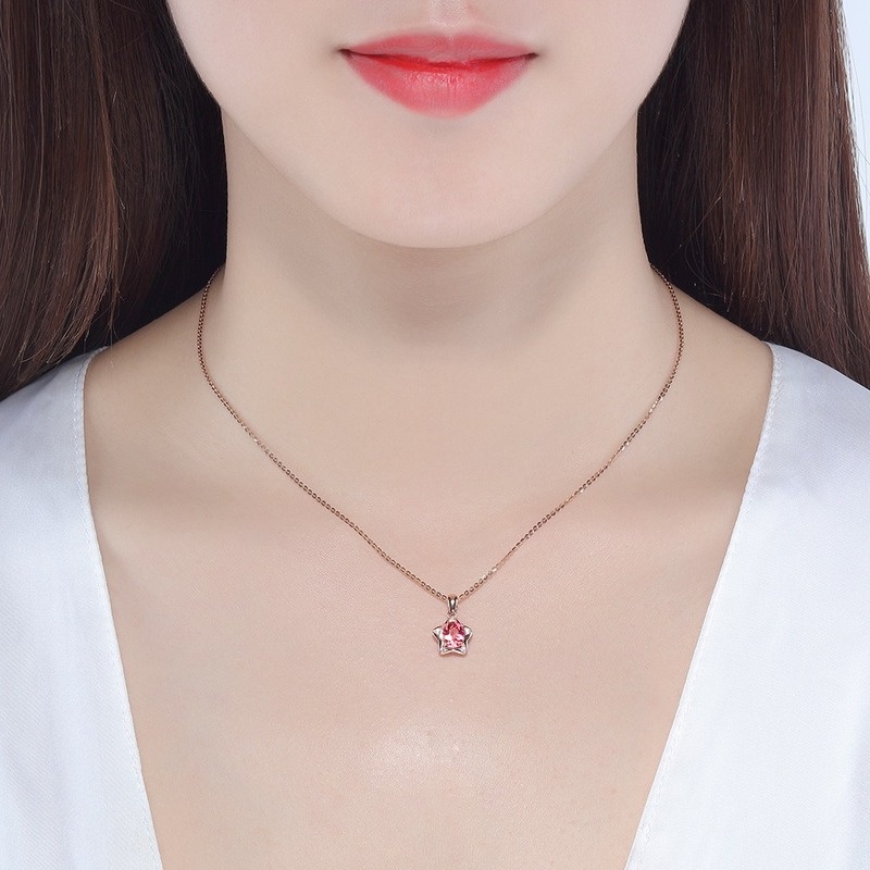 [Ready Stock]Fashion New 1 Karat Ruby Pendant Rose Gold Star Necklace