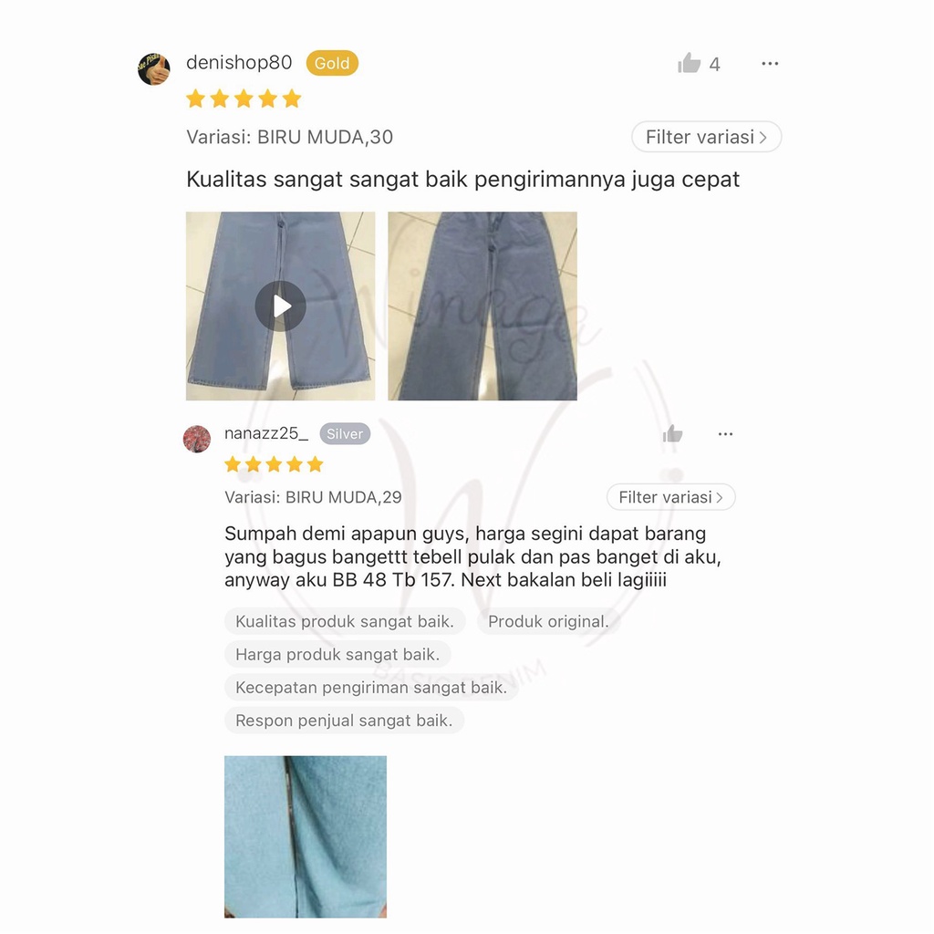 WINAGA- HighWaist Kulot Ban Karet Kancing 2 Jeans | Kulot Ban 2 Karet Jeans | Celana Panjang Kulot | Basic Denim | Denim Jeans