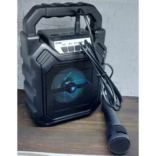 Speaker bass karaoke + mic Bluetooth audio nirkabel Portable LED Wireless BT15