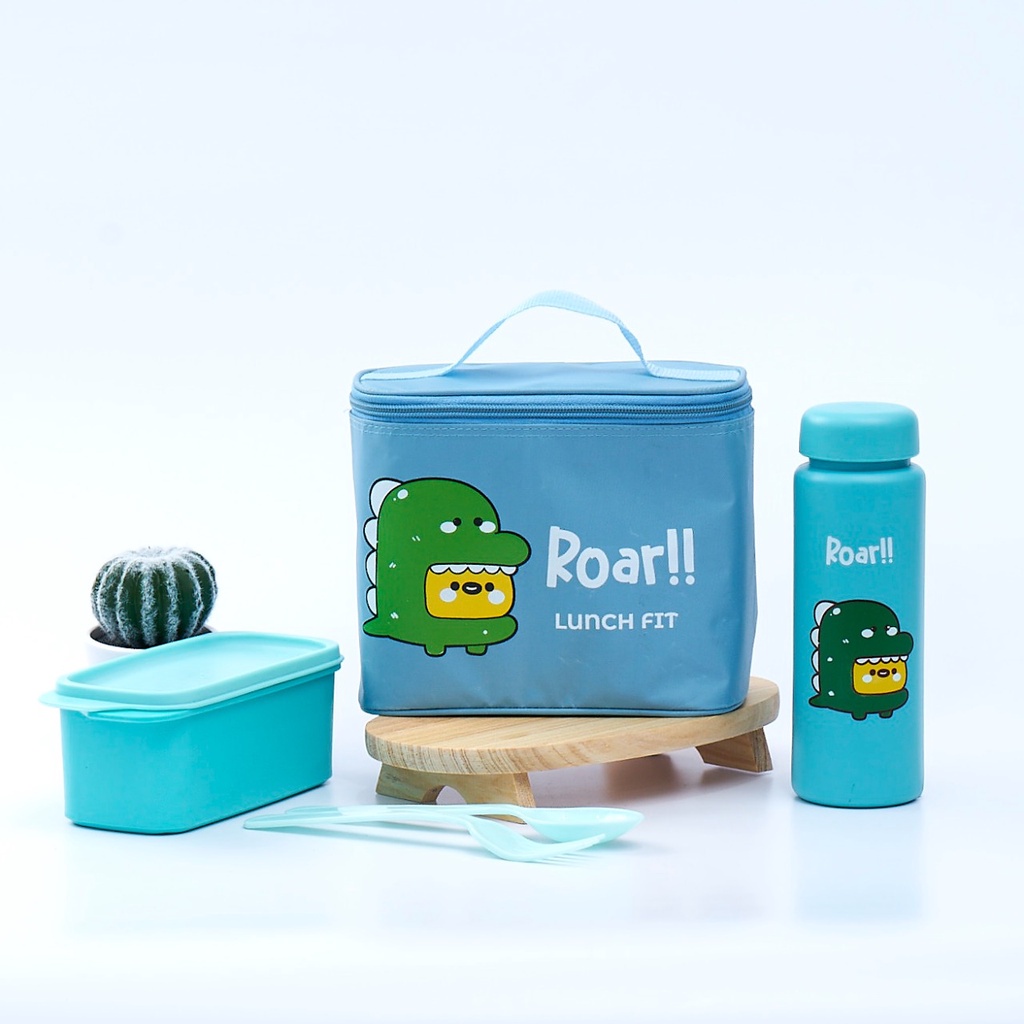 [ BISA COD ] Tas bekal makan anak set / Lunch box set anak |Lunchbox set anak lucu imut simple praktis |Tempat makan anak |Wadah box makan free tas