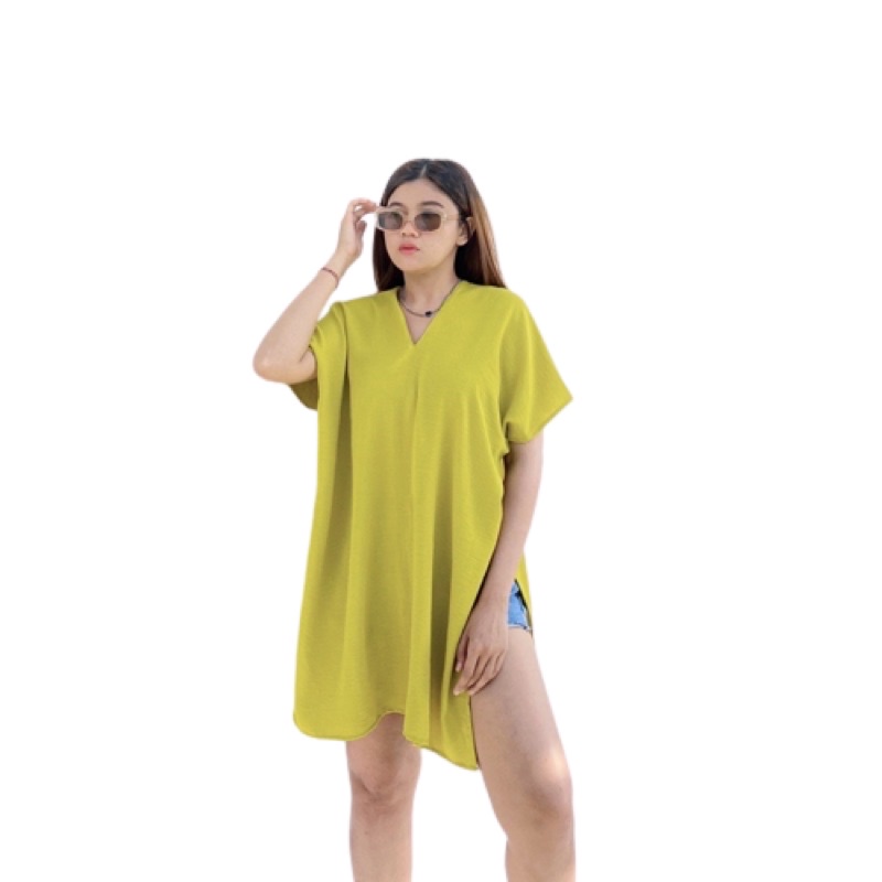 Long Square Top Crinkle Nagita Atasan Wanita V-neck Oversize