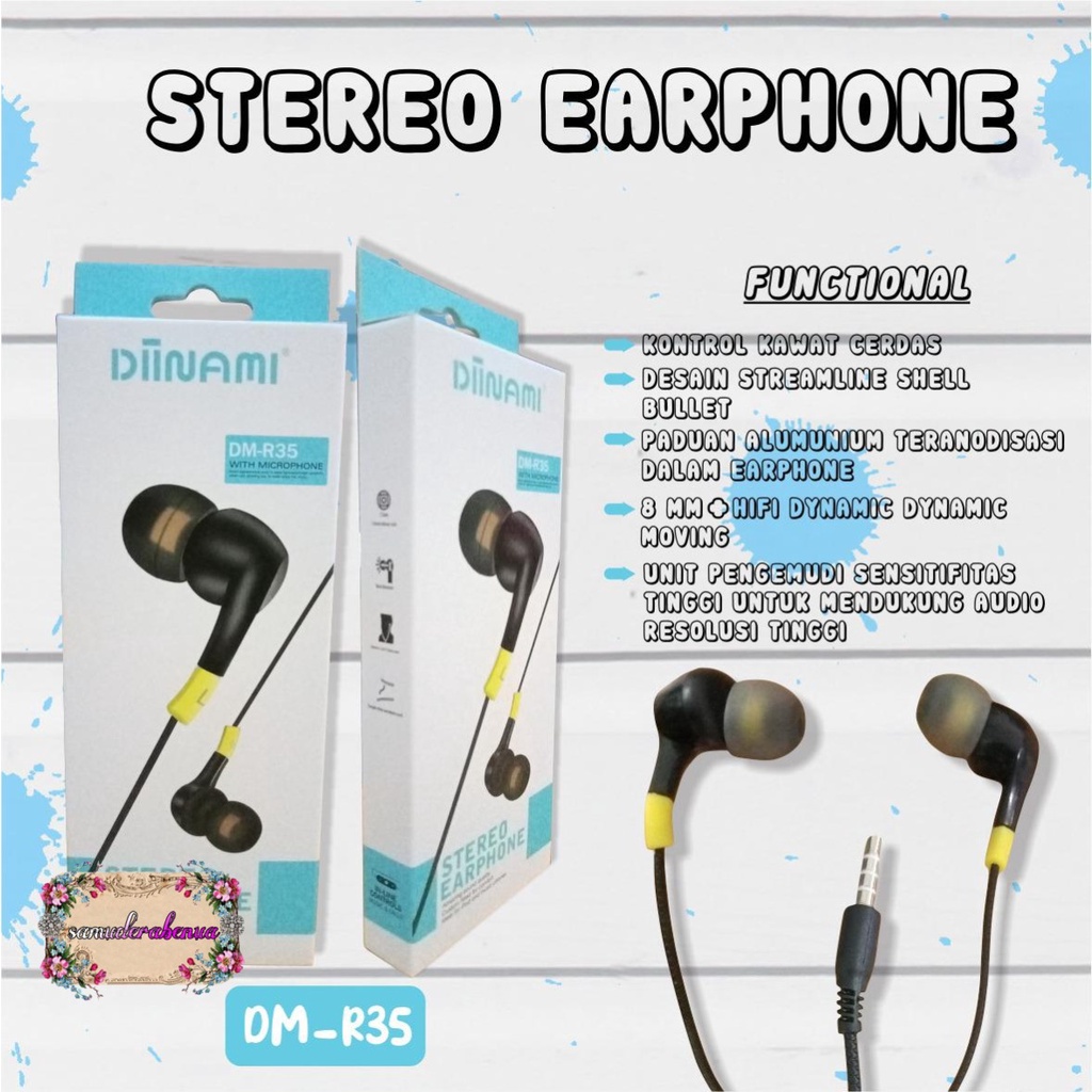 BM032 Headset EARPHONE DIINAMI R35 stereo Earphone Bass Android iPhone Original - Garansi 1 Tahun SB2586