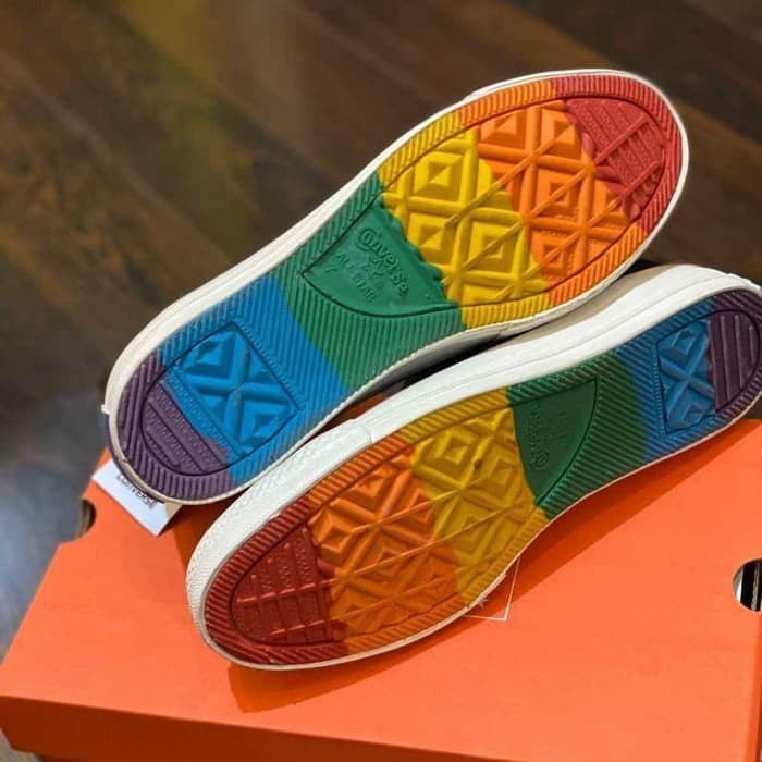white converse with rainbow sole