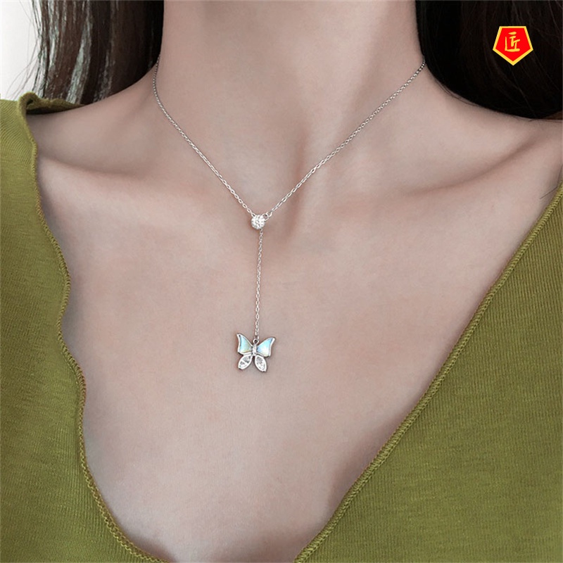 [Ready Stock]2021 New 925 Silver Fritillary Butterfly Necklace Elegant Light Luxury